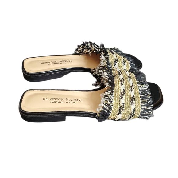 Robertson Madison Handcrafted Fringe Chrissie Slide Sandal Corda Nero Size 10/US - Picture 4 of 12